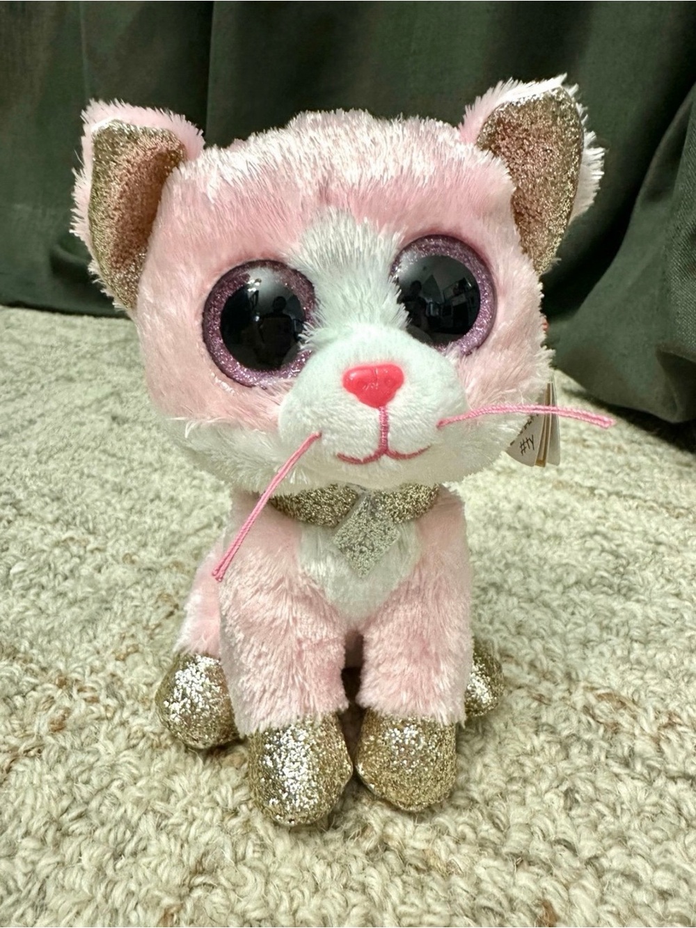 NWT Ty 6" Fiona Cat Beanie Boo Plush Glitter Eyes Pink Kitty Collectible